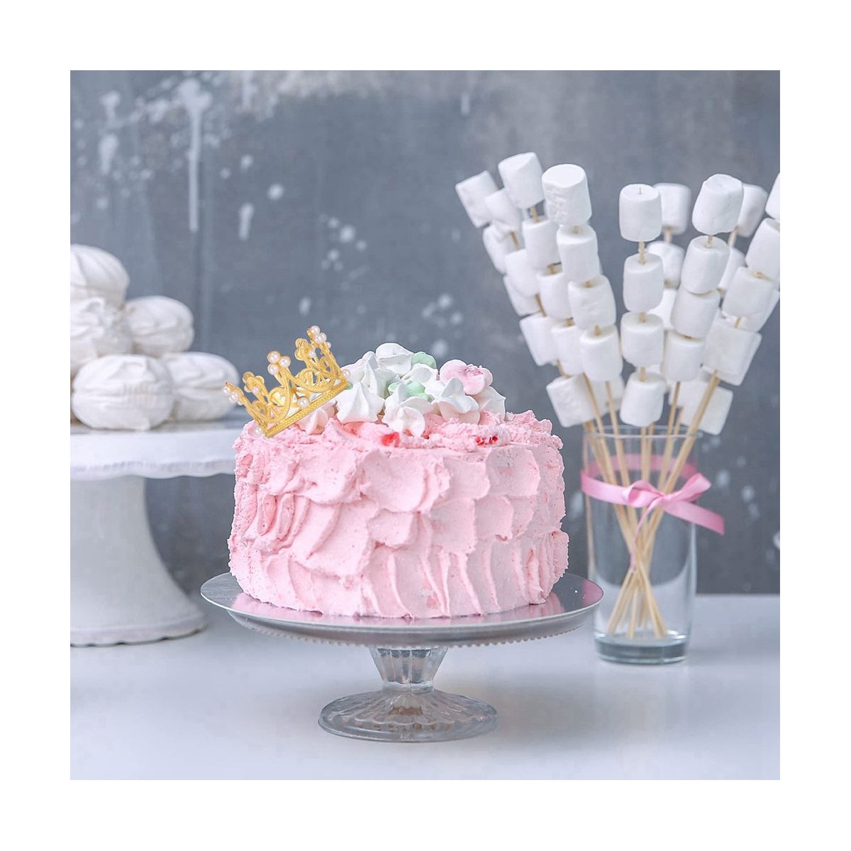 6Pcs Gold Mini Crown Cake Topper Small Crystal Pearl