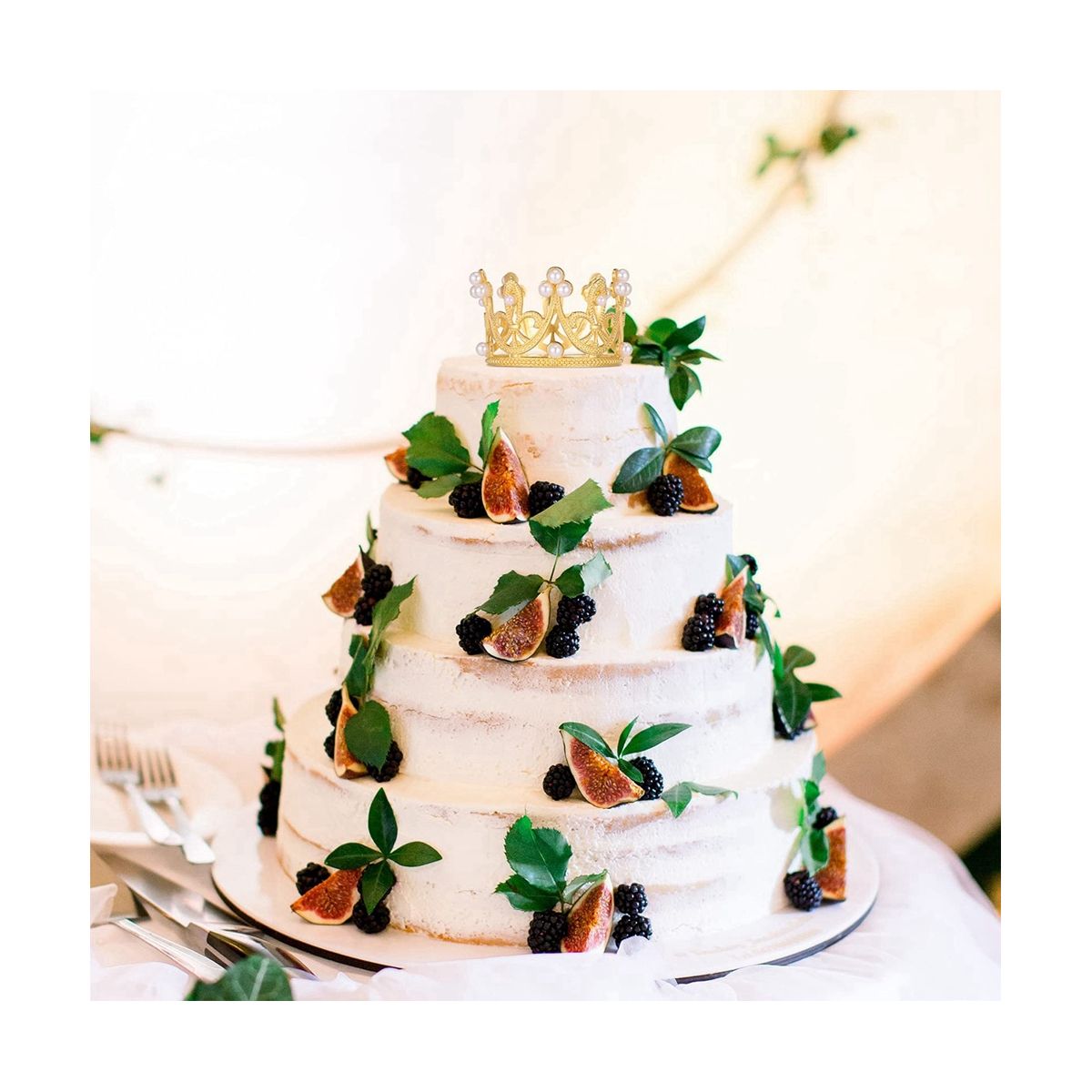 6Pcs Gold Mini Crown Cake Topper Small Crystal Pearl