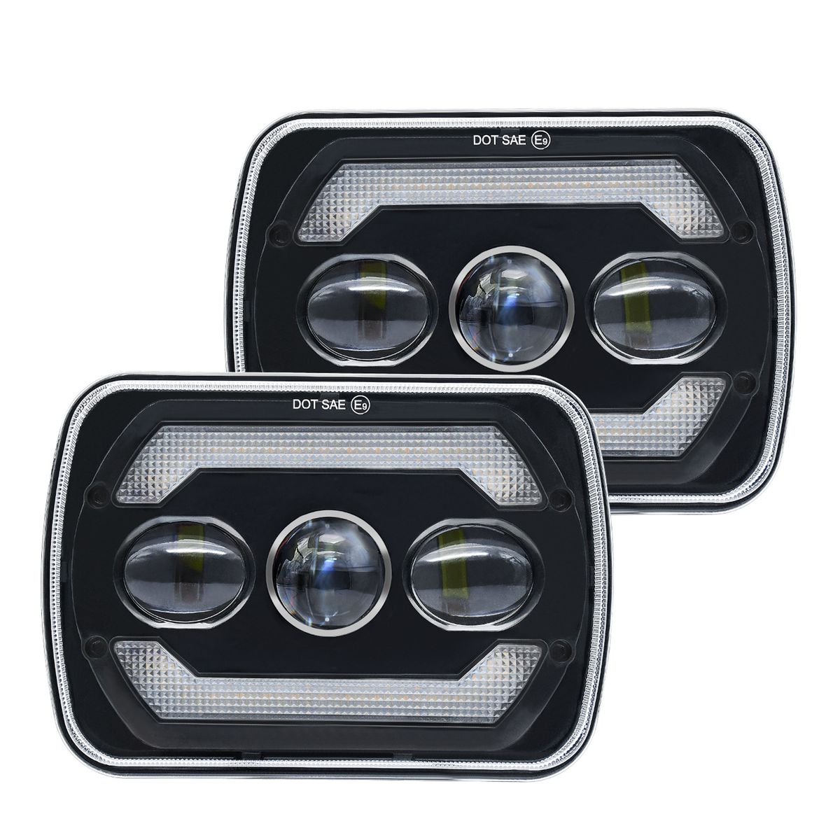 2Pcs 7 Inch LED Headlights Approved 7x6 5x7 Inch LED