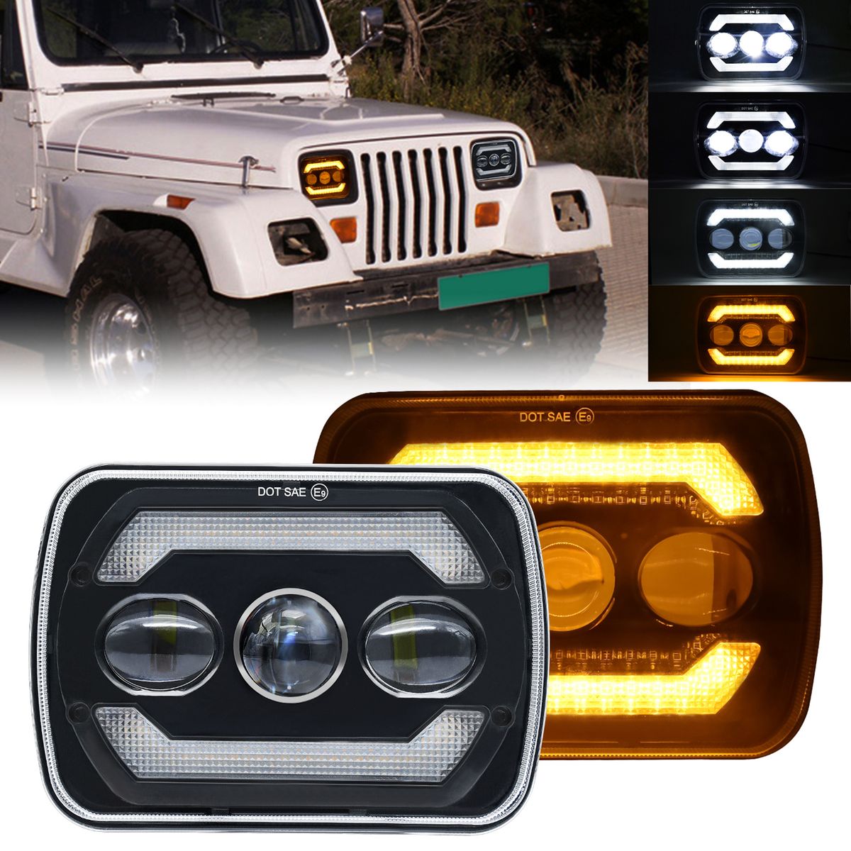 2Pcs 7 Inch LED Headlights Approved 7x6 5x7 Inch LED