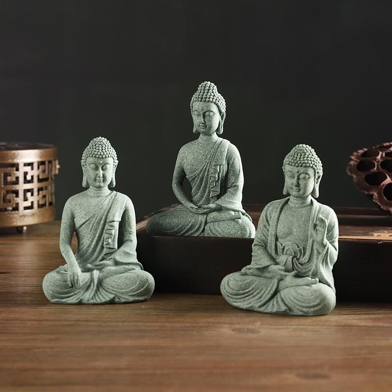 New Chinese-style Zen Buddha statue sitting posture decoration creative green sand stone tea pet desktop fish tank landscaping home decoration decoration Calm Buddha