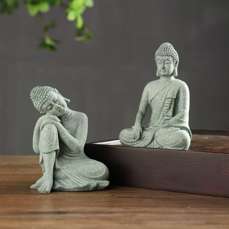 New Chinese-style Zen Buddha statue sitting posture decoration creative green sand stone tea pet desktop fish tank landscaping home decoration decoration Calm Buddha