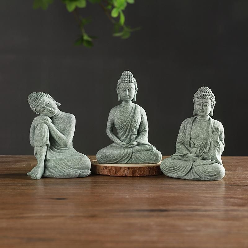 New Chinese-style Zen Buddha statue sitting posture decoration creative green sand stone tea pet desktop fish tank landscaping home decoration decoration Calm Buddha