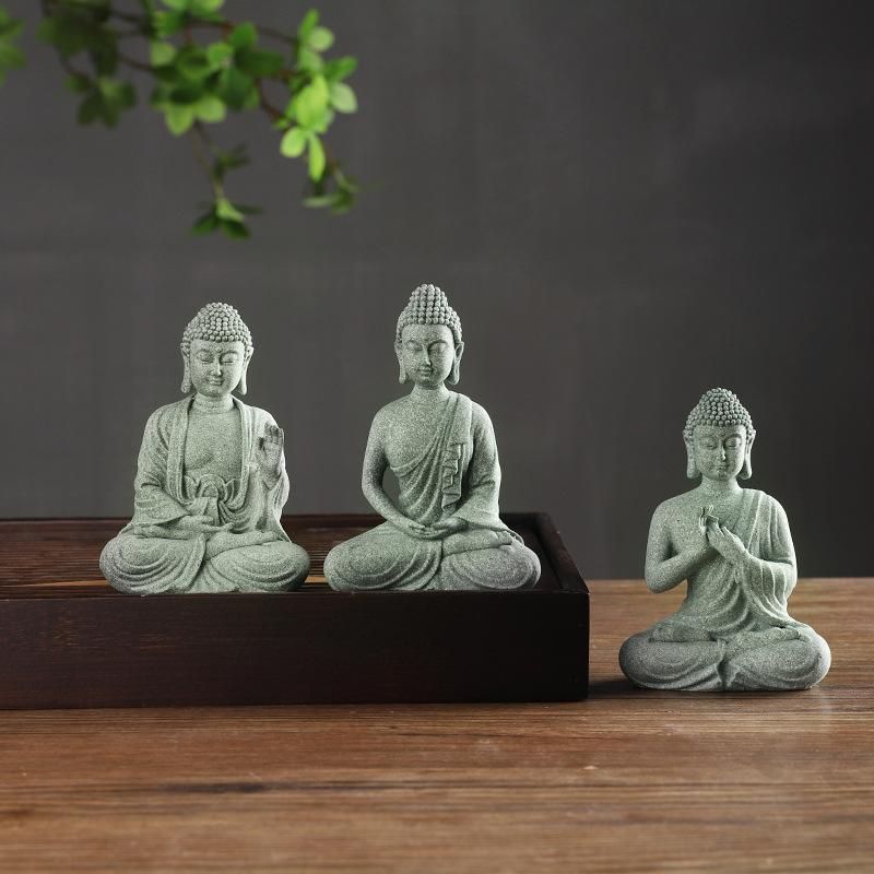 New Chinese-style Zen Buddha statue sitting posture decoration creative green sand stone tea pet desktop fish tank landscaping home decoration decoration Calm Buddha