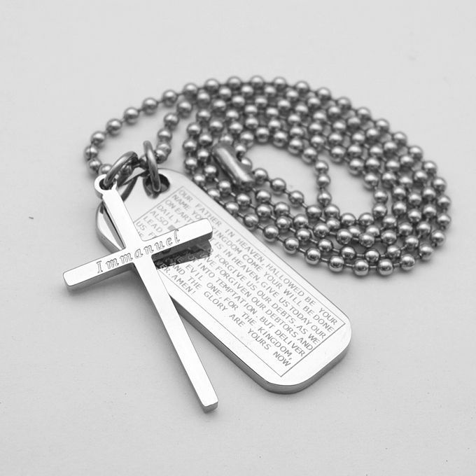 Mens Bible Cross Dog Tag Pendant Necklace Stainless Steel Jewelry