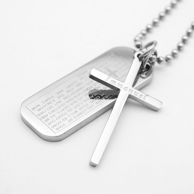 Mens Bible Cross Dog Tag Pendant Necklace Stainless Steel Jewelry