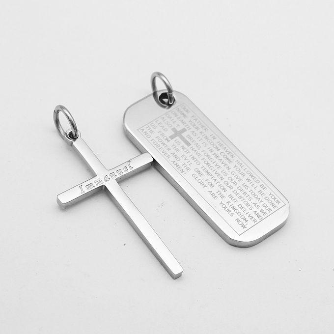 Mens Bible Cross Dog Tag Pendant Necklace Stainless Steel Jewelry