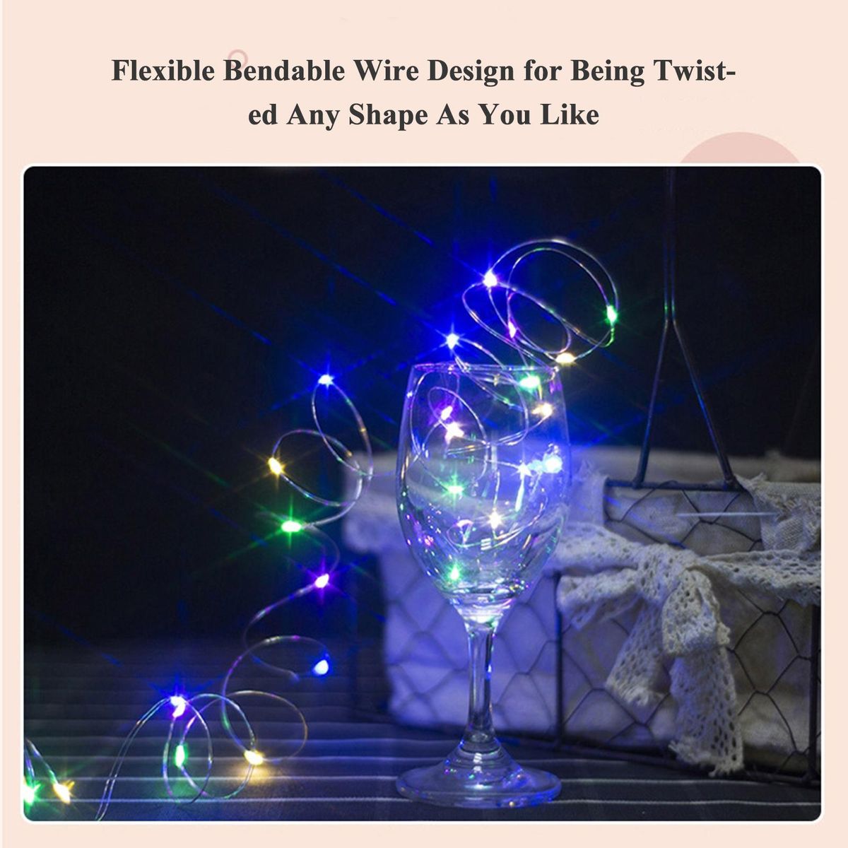 2Meters 20 LEDs Fairy String Light Twistable Bendable Foldable Decoration Lamp IP65 Water Resistance for Christmas Xmas Holiday Festival DIY Home Party Decoration Present Gift