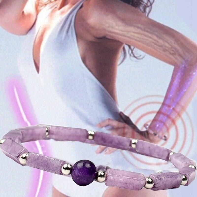 Purple Crystal Body-purify Slimming Bracelet Stone Energy Bracelets for Women Weight Loss Bracelet Fatigue Relief Healing Yoga