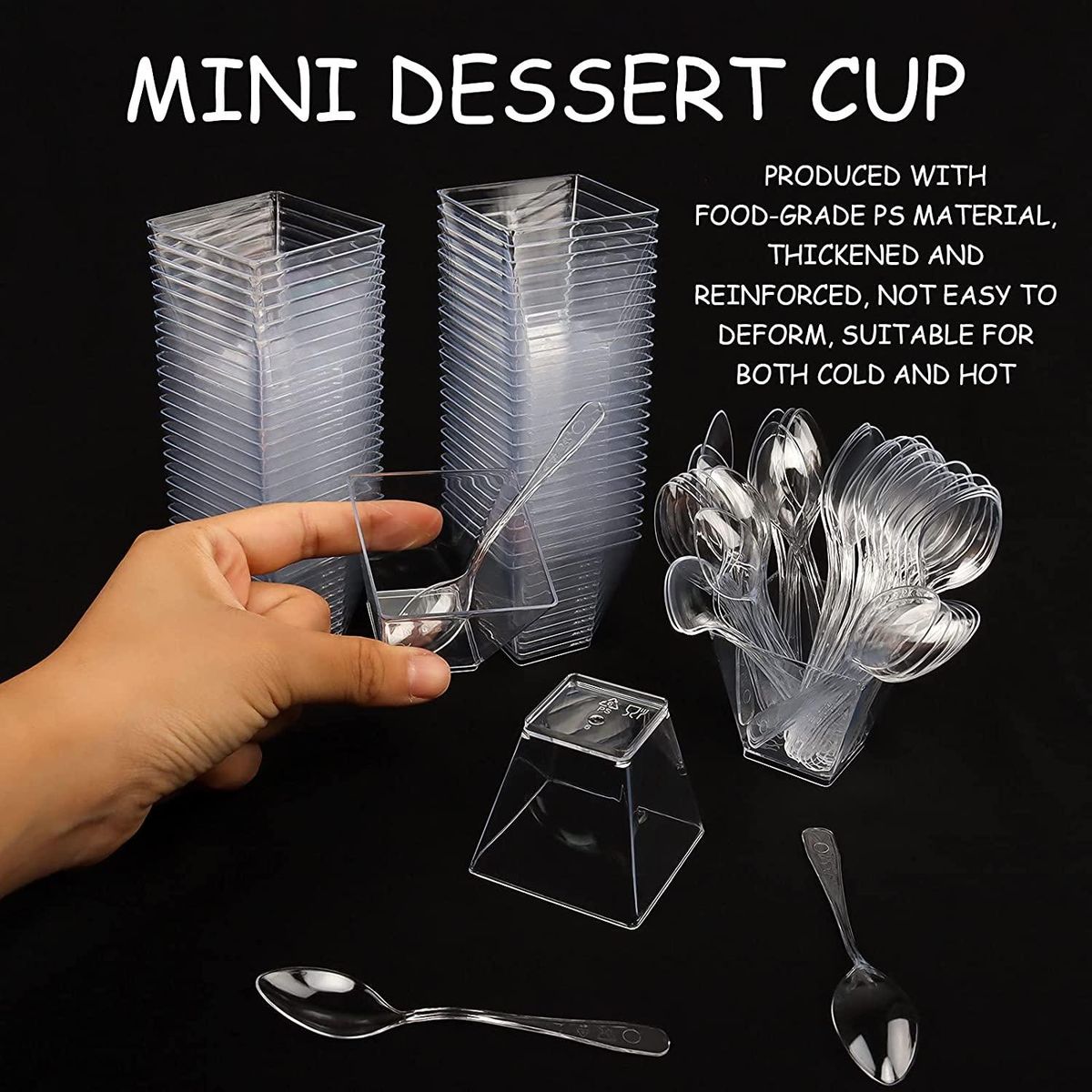 Pack of 50 Dessert Cups with Spoons, 60Ml Dessert Bowls Set,
