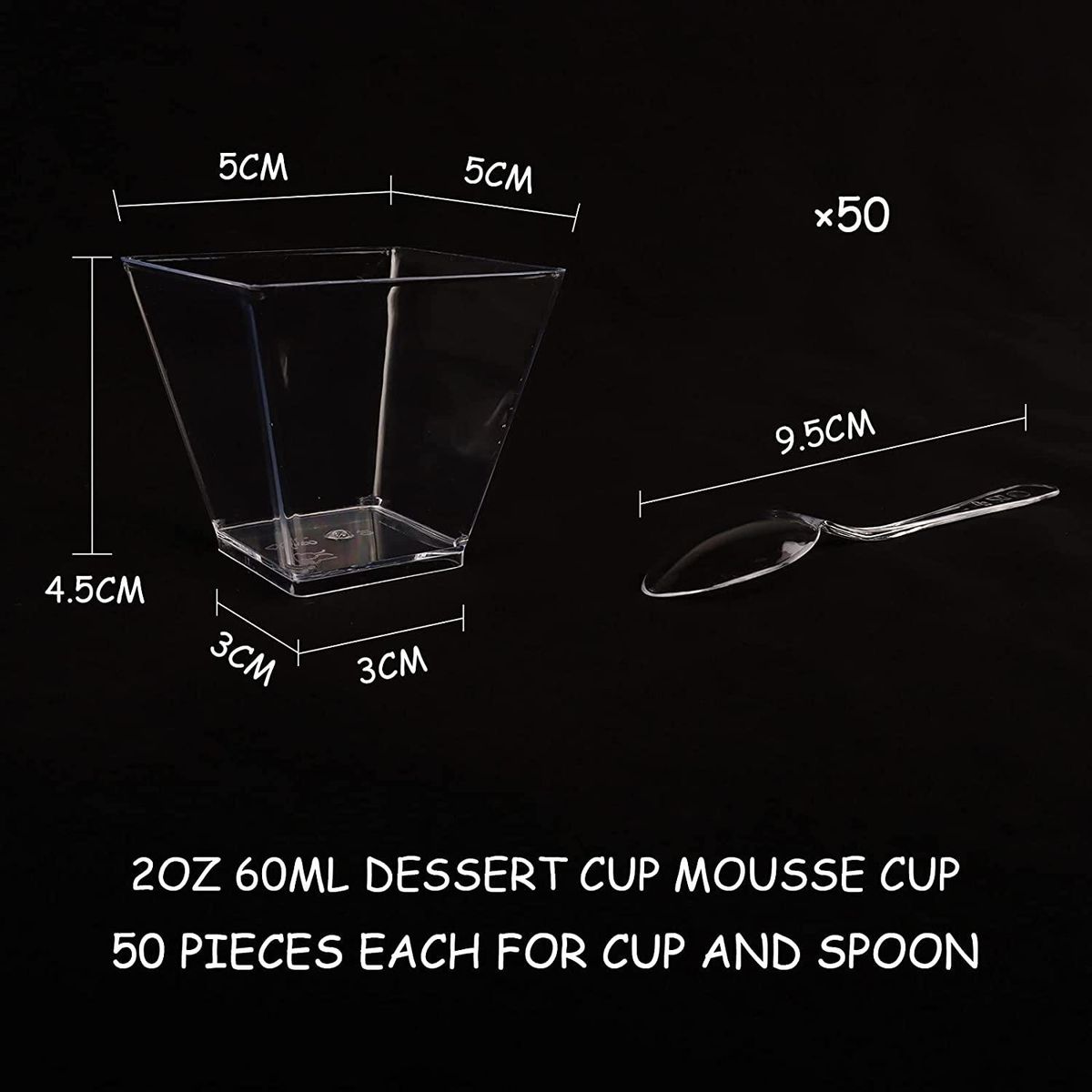 Pack of 50 Dessert Cups with Spoons, 60Ml Dessert Bowls Set,