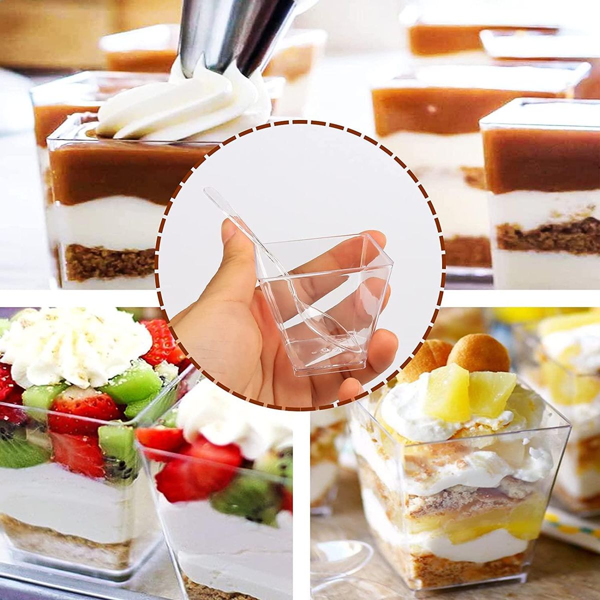 Pack of 50 Dessert Cups with Spoons, 60Ml Dessert Bowls Set,