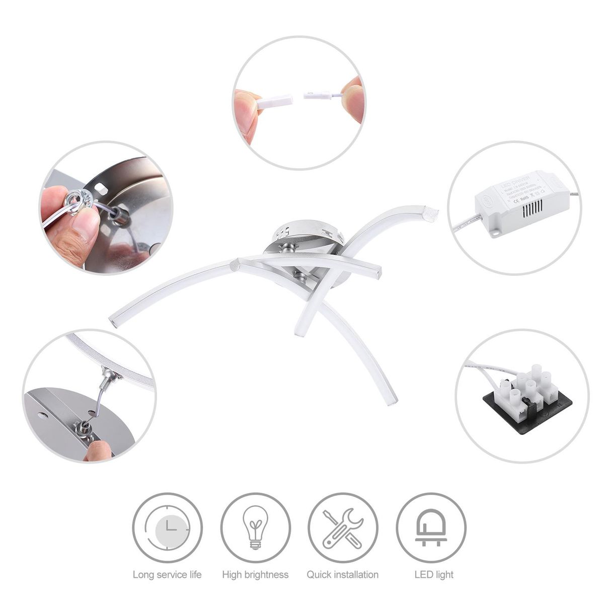 3 Branches L-ED Light Warm White 18W Ceiling Light Kitchen Living Bedroom Modern Pendant Lamp