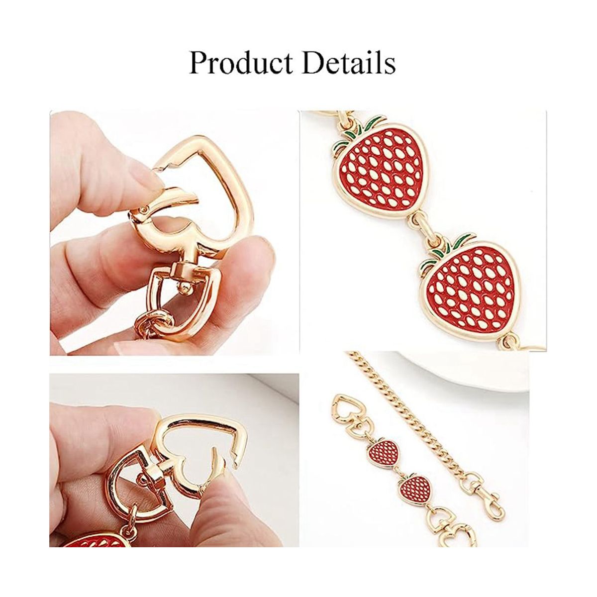 Purse ChainBag Extender Purse Chain Strap for Women Bags Purse Shoulder Belt Chain Red Strawberry Heart 2Pcs