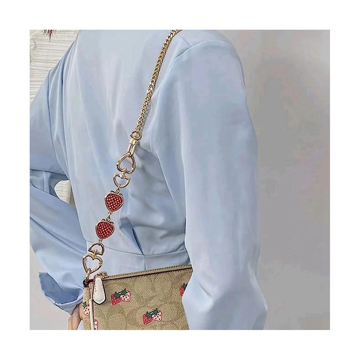 Purse ChainBag Extender Purse Chain Strap for Women Bags Purse Shoulder Belt Chain Red Strawberry Heart 2Pcs