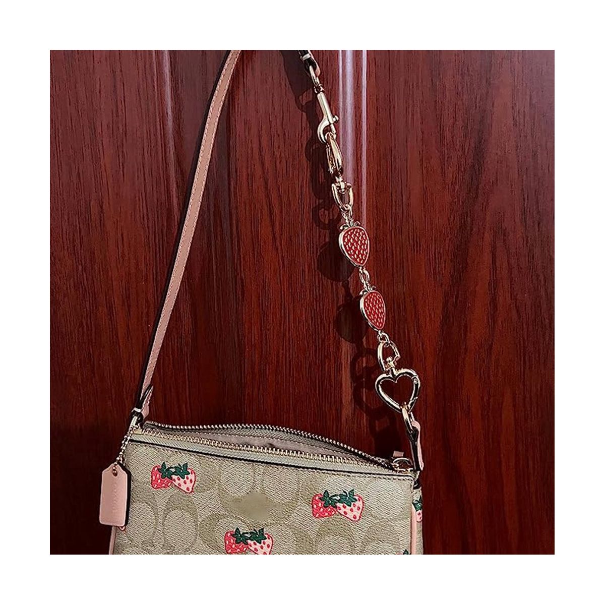 Purse ChainBag Extender Purse Chain Strap for Women Bags Purse Shoulder Belt Chain Red Strawberry Heart 2Pcs