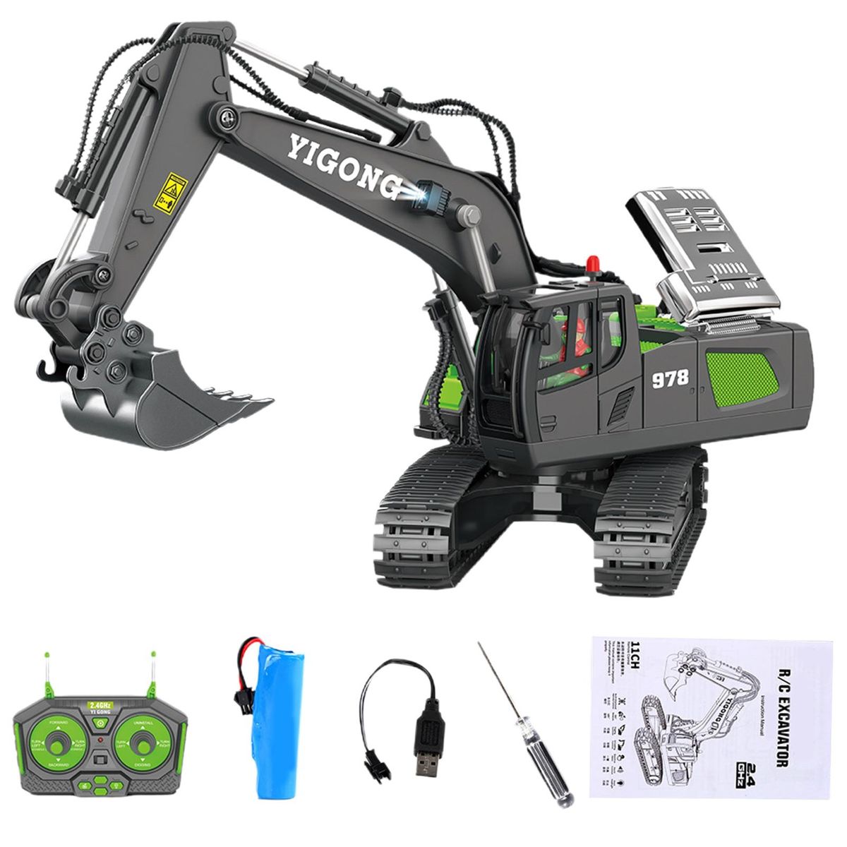 Remote Control Excavator RC Car Dumper Bulldozer Toys Green