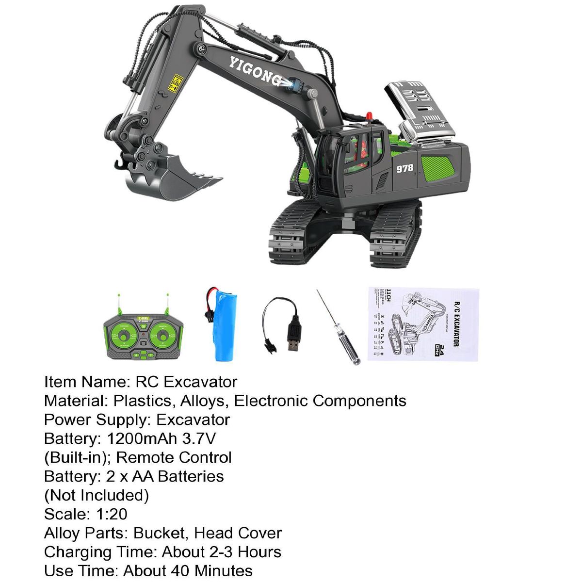Remote Control Excavator RC Car Dumper Bulldozer Toys Green