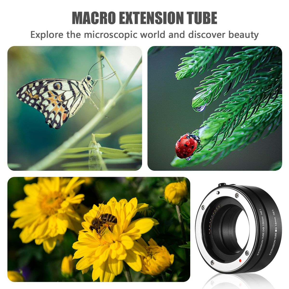FOTGA NE19(AF) 10-16 Macro Extension Tube Ring Set 10mm + 16mm Auto Focus Adjustable Aperture Replacement for Sony Sony A7 A7R A7S NEX7 NEX6 NEX-5N NEX-5C NEX-5R NEX-5T NEX-C3 NEX-F3 NEX3N A5000 A6000 E Mount Cameras Macro Ph