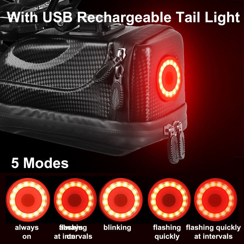 [ 2 Laryer Extendsion With LED Tail Light ] Bike Seat Carriage Bag Waterproof Larger Capacity Box Bag Mountain Bike Outdoor MTB Bicycle Cycling Tail Rear Pouch Black TYPE A