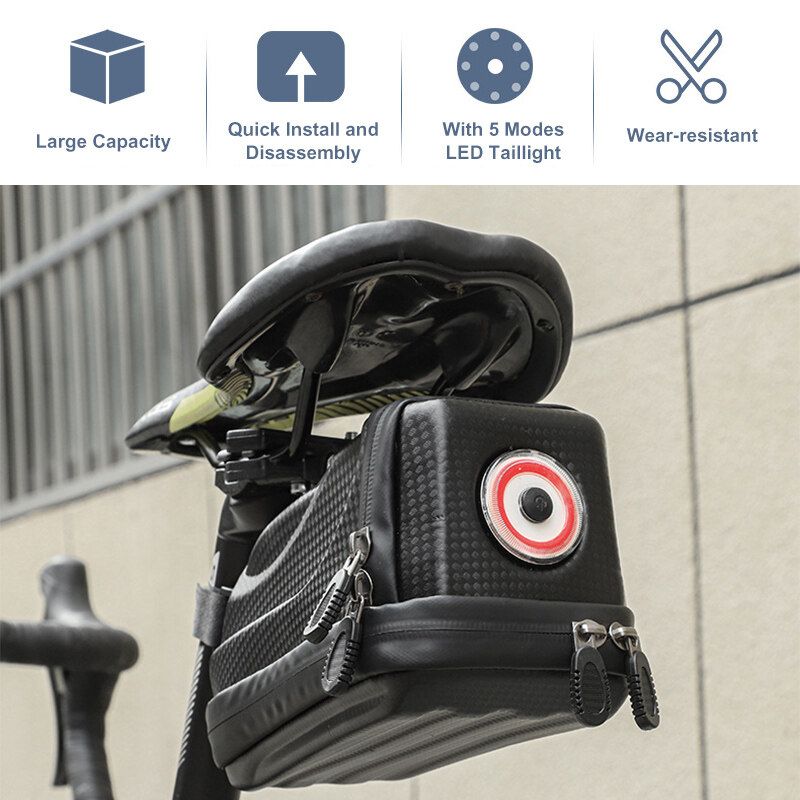 [ 2 Laryer Extendsion With LED Tail Light ] Bike Seat Carriage Bag Waterproof Larger Capacity Box Bag Mountain Bike Outdoor MTB Bicycle Cycling Tail Rear Pouch Black TYPE A