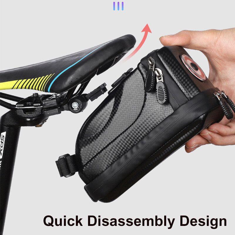 [ 2 Laryer Extendsion With LED Tail Light ] Bike Seat Carriage Bag Waterproof Larger Capacity Box Bag Mountain Bike Outdoor MTB Bicycle Cycling Tail Rear Pouch Black TYPE A