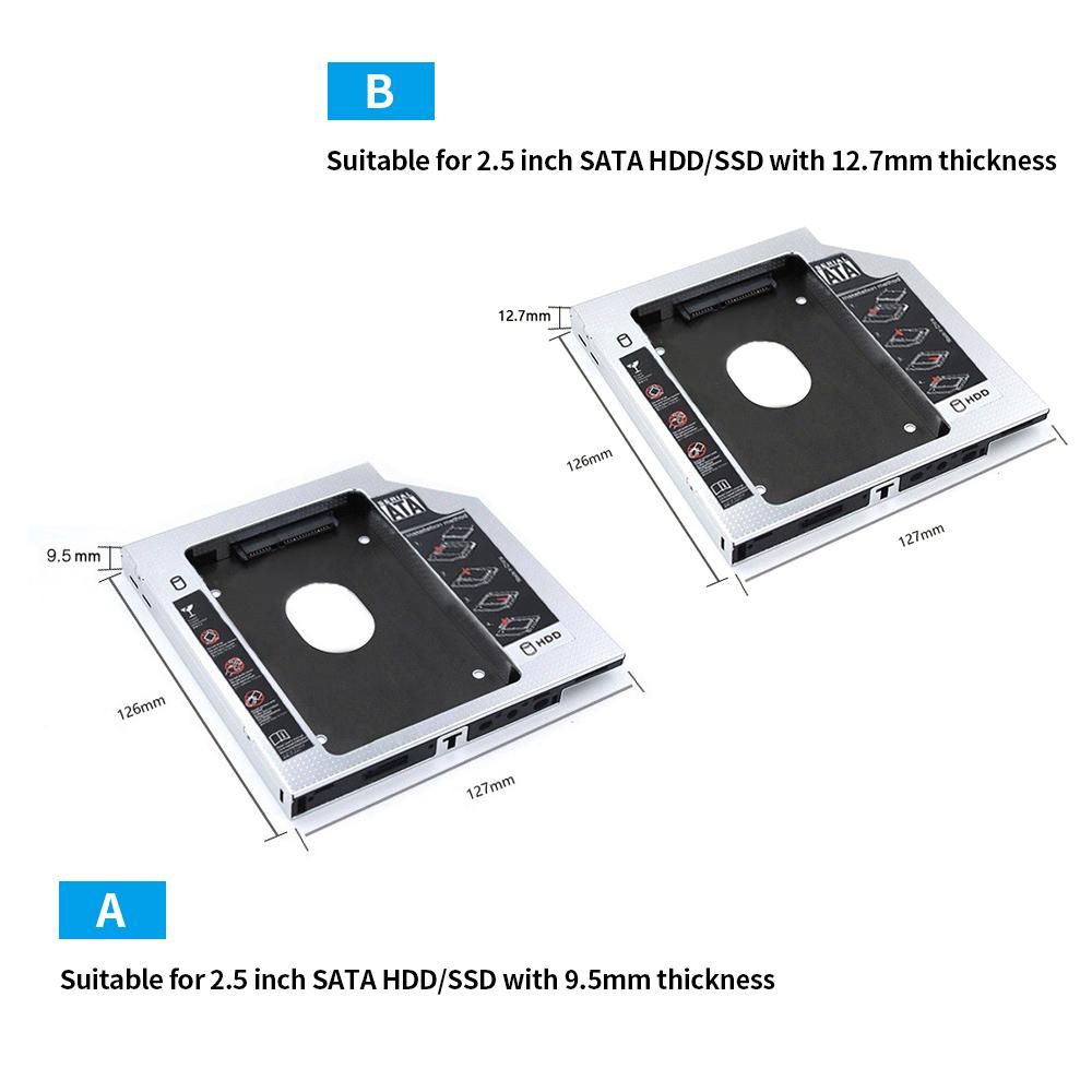 9.5mm CD-ROM Drive Hard Disk Caddy 2.5 inch HDD/SSD Bracket with SATA3 Interface Aluminum Magnesium Alloy Shell for Laptop
