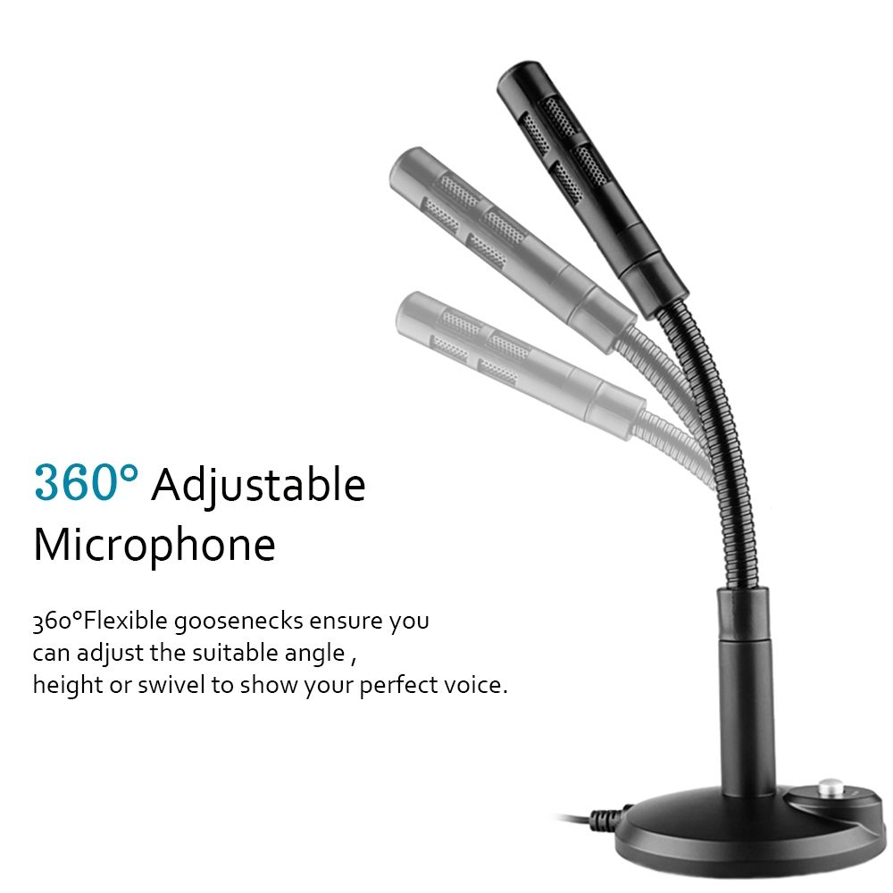 USB Condenser Microphone With Cable For Computer PC Desktop Laptop Notebook Cable Recording Gaming Podcasting, Color:Black