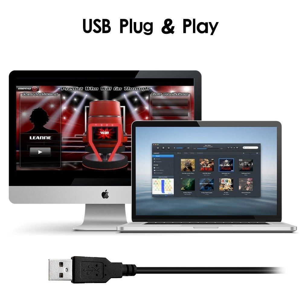 USB Condenser Microphone With Cable For Computer PC Desktop Laptop Notebook Cable Recording Gaming Podcasting, Color:Black