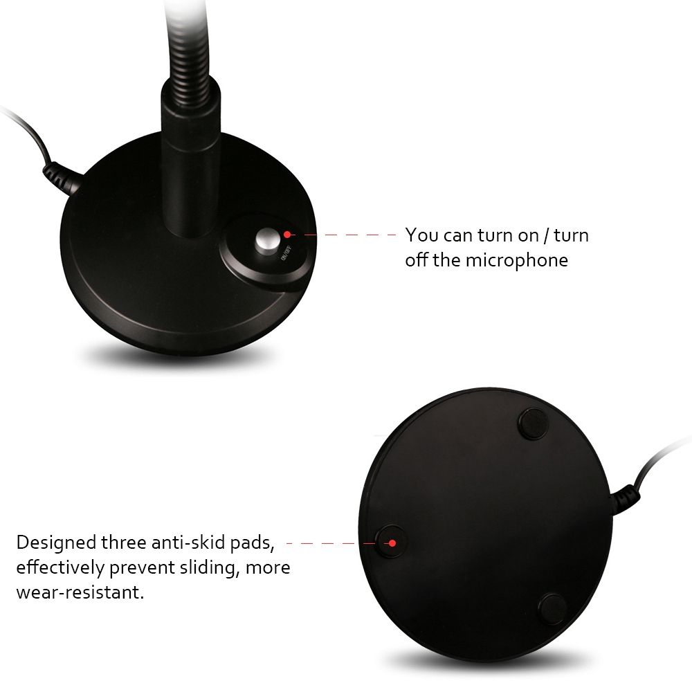 USB Condenser Microphone With Cable For Computer PC Desktop Laptop Notebook Cable Recording Gaming Podcasting, Color:Black