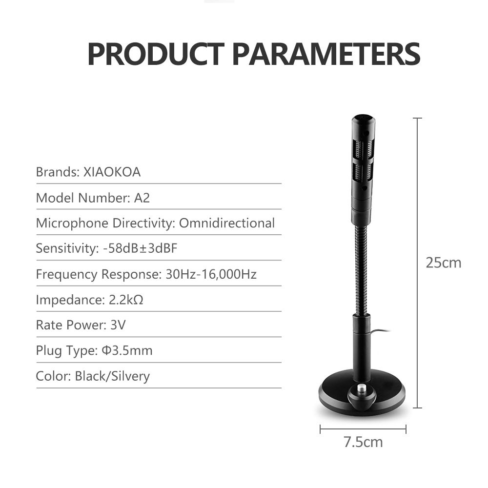 USB Condenser Microphone With Cable For Computer PC Desktop Laptop Notebook Cable Recording Gaming Podcasting, Color:Black