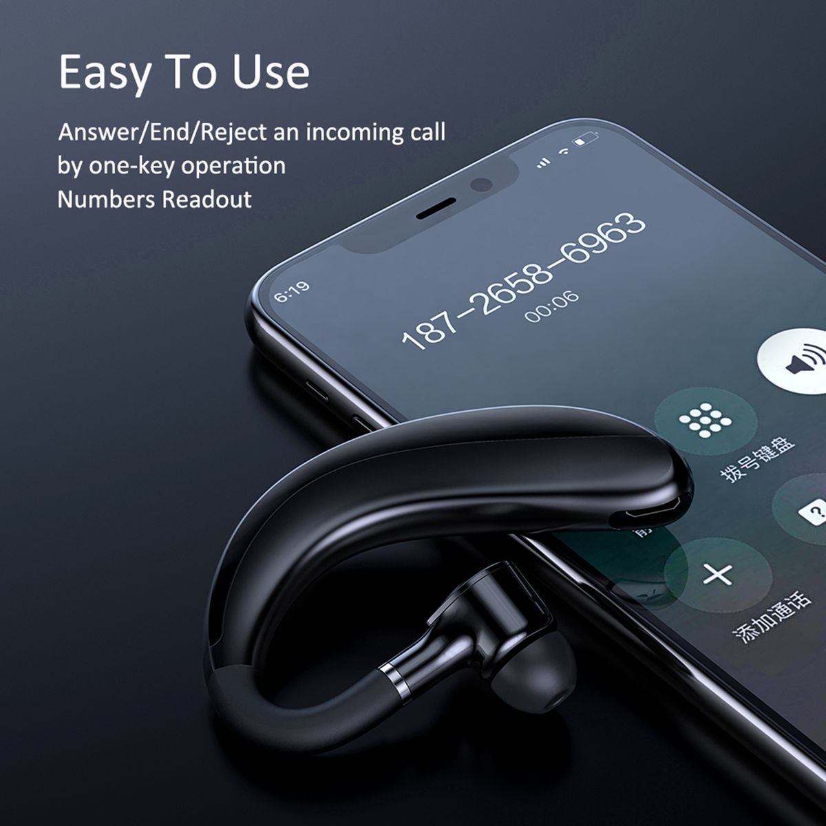 S109 BT Headset Single Ear Wireless Headphone Hands-free