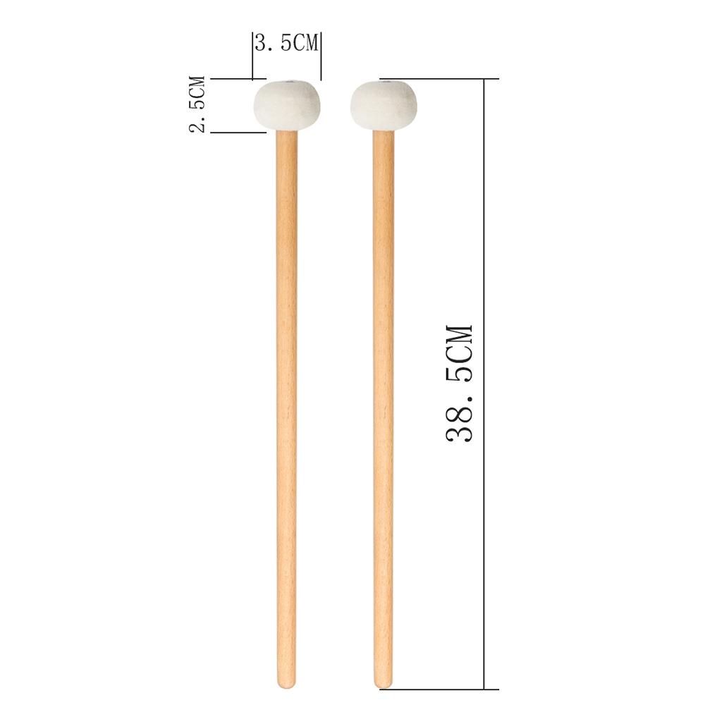 1 Pair Felt Mallets Drum Sticks with Wood Handle for Percussion Instrument White