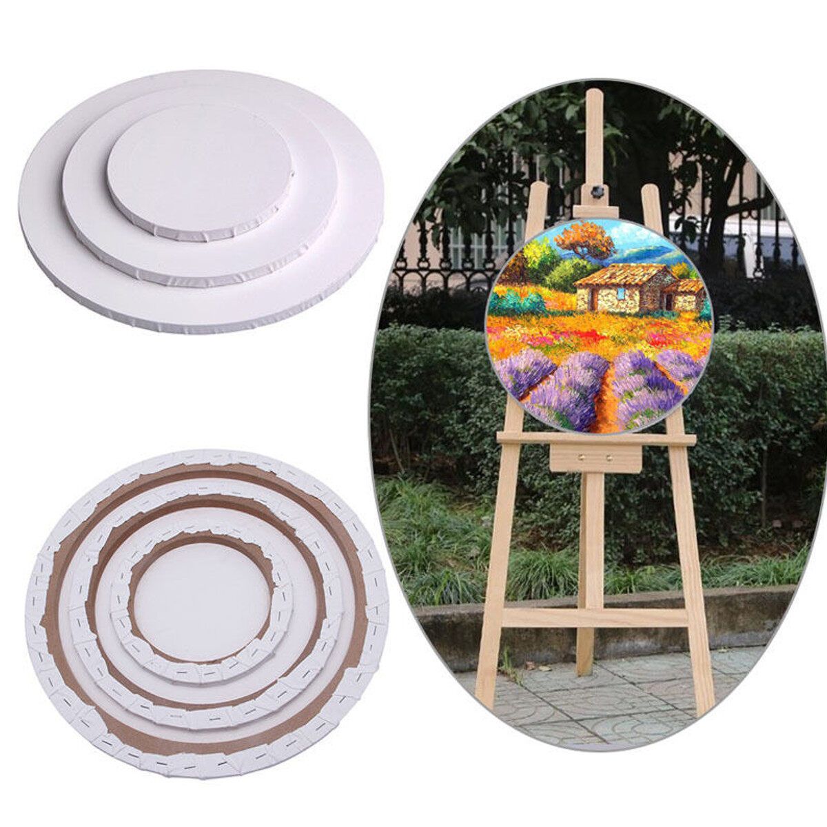 20/30/40cm Blank Round Canvas Board Art Artist Oil Acrylic Primed Wooden Frame Tool 40CM