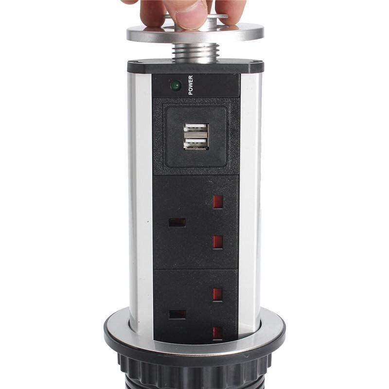 US/UK/EU/AU Plug Pull Up Electrical Socket 2 USB Desk Worktop Extension Lead 250V British Gauge