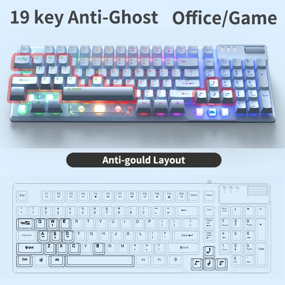 AJAZZ AF981 Wired Keyboard RGB Gaming Keyboard with 19-Key Anti-Ghosting Metal Base Ergonomic Design Volume Control