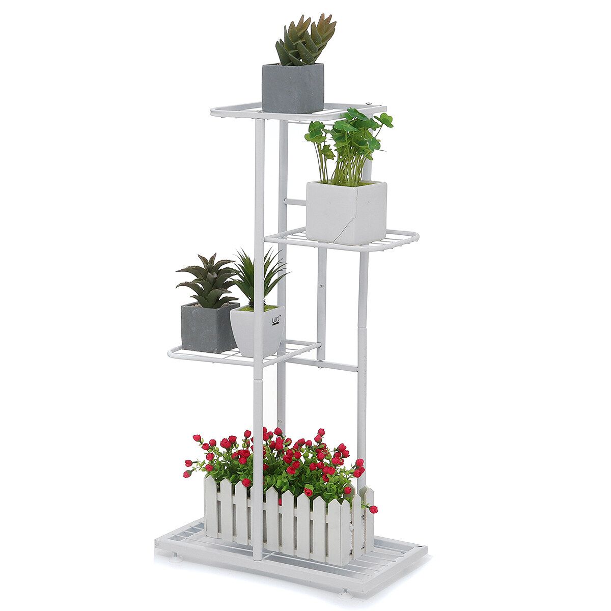 4 Layers Retro Iron Flower Stand Pot Plant Display Shelves Garden Home Decor White