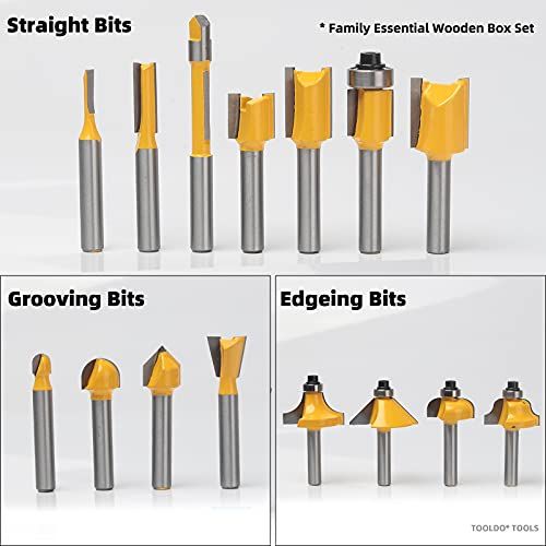 TOOLDO Router Bits 15 Pcs Set With Wooden Box 14 Inch Shank