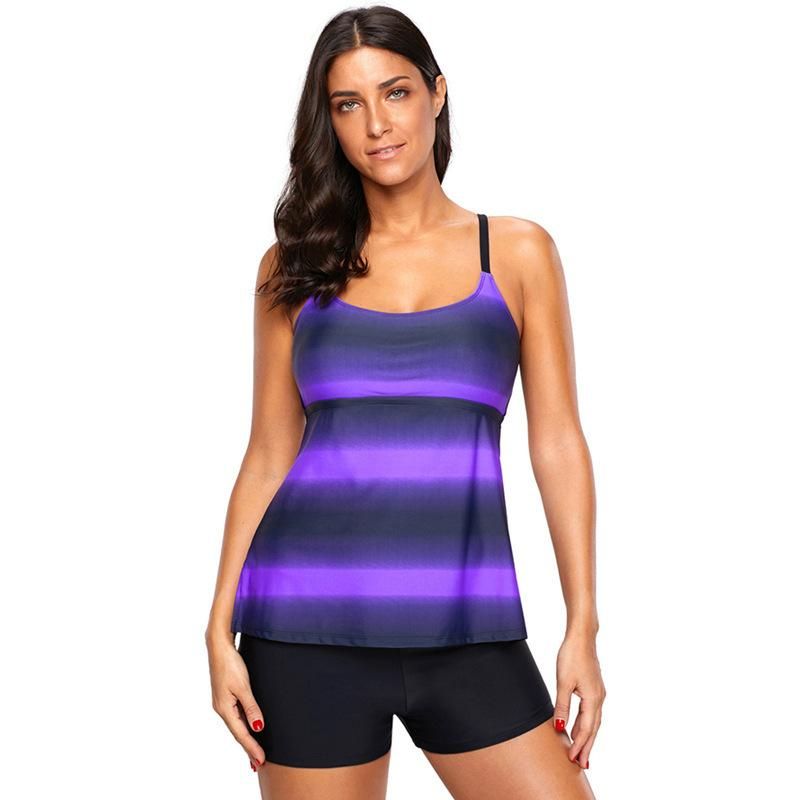 2021 European and American large size split swimsuit female fat woman gradient swimsuit bikini tankini factory wholesale purple 4XL