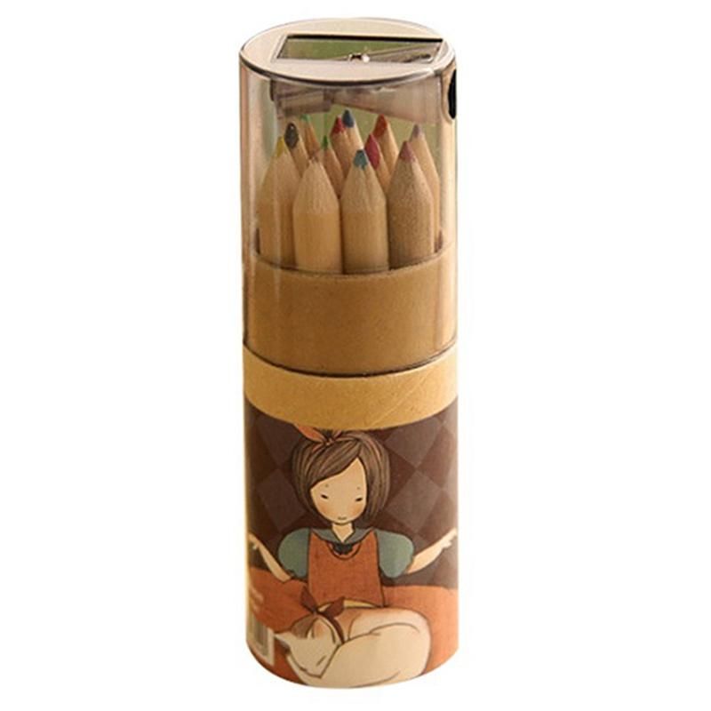 12Pcs / Set of Cute Cute Girls Wooden Colored Pencils for Kids School Stationery Painting Wooden Colored Pencils.B