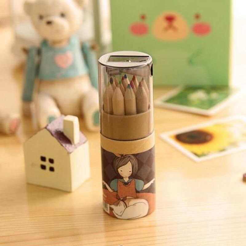 12Pcs / Set of Cute Cute Girls Wooden Colored Pencils for Kids School Stationery Painting Wooden Colored Pencils.B