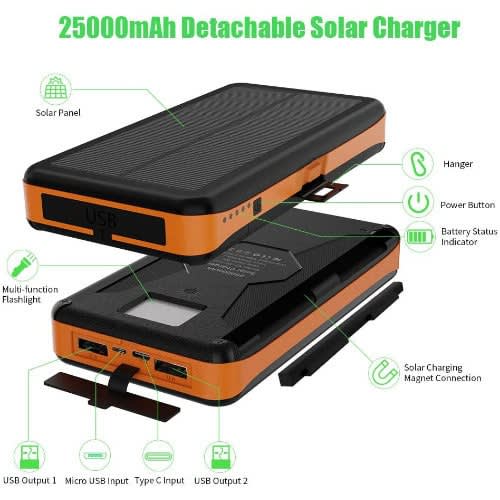 Waterproof Solar Charger With 4 Backup Panels - 25000mAh