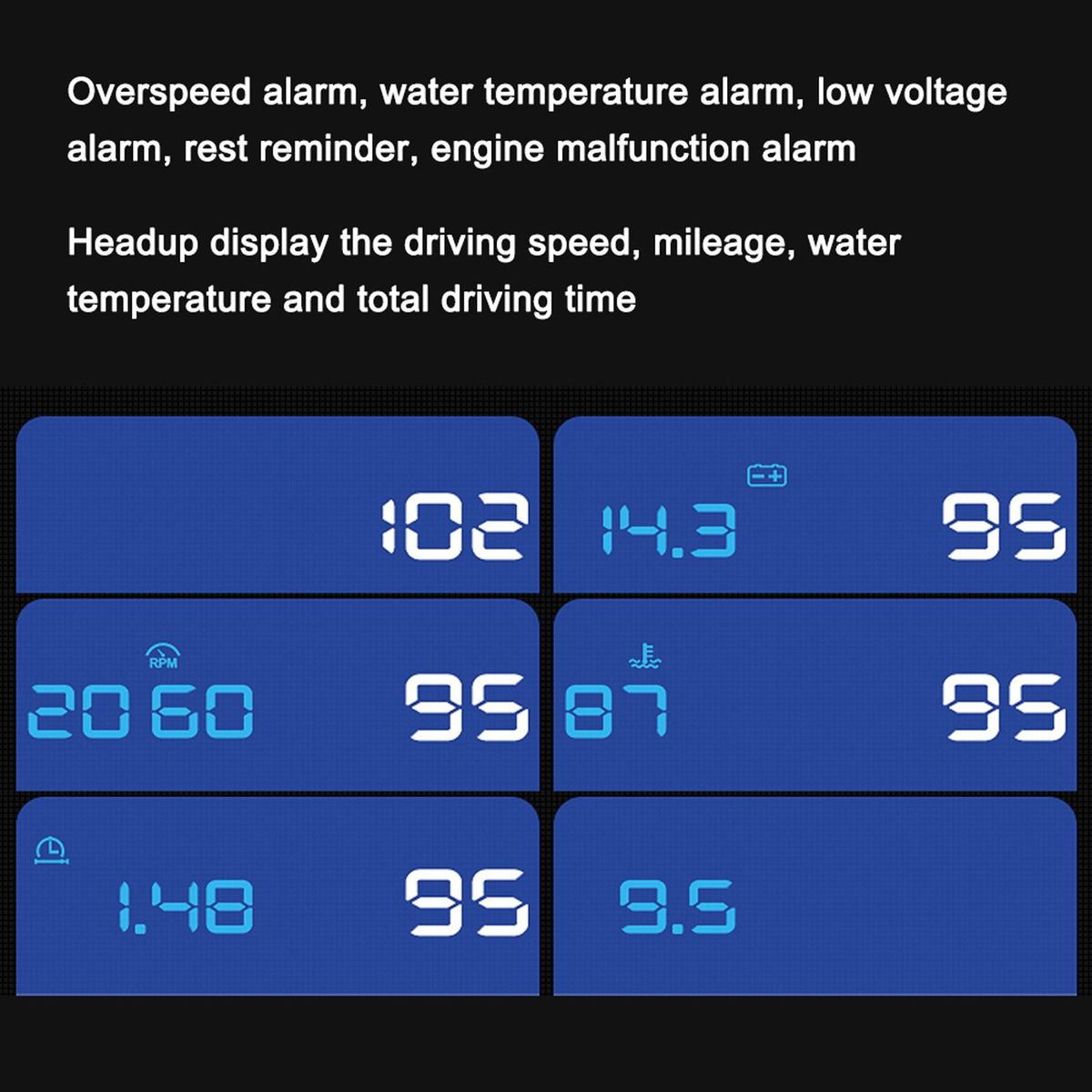 Car Speedometer Digital Display Car Speed Mileage Water Temperature Total Driving Time Meter Car HeadUp Display Car HeadUp Projector