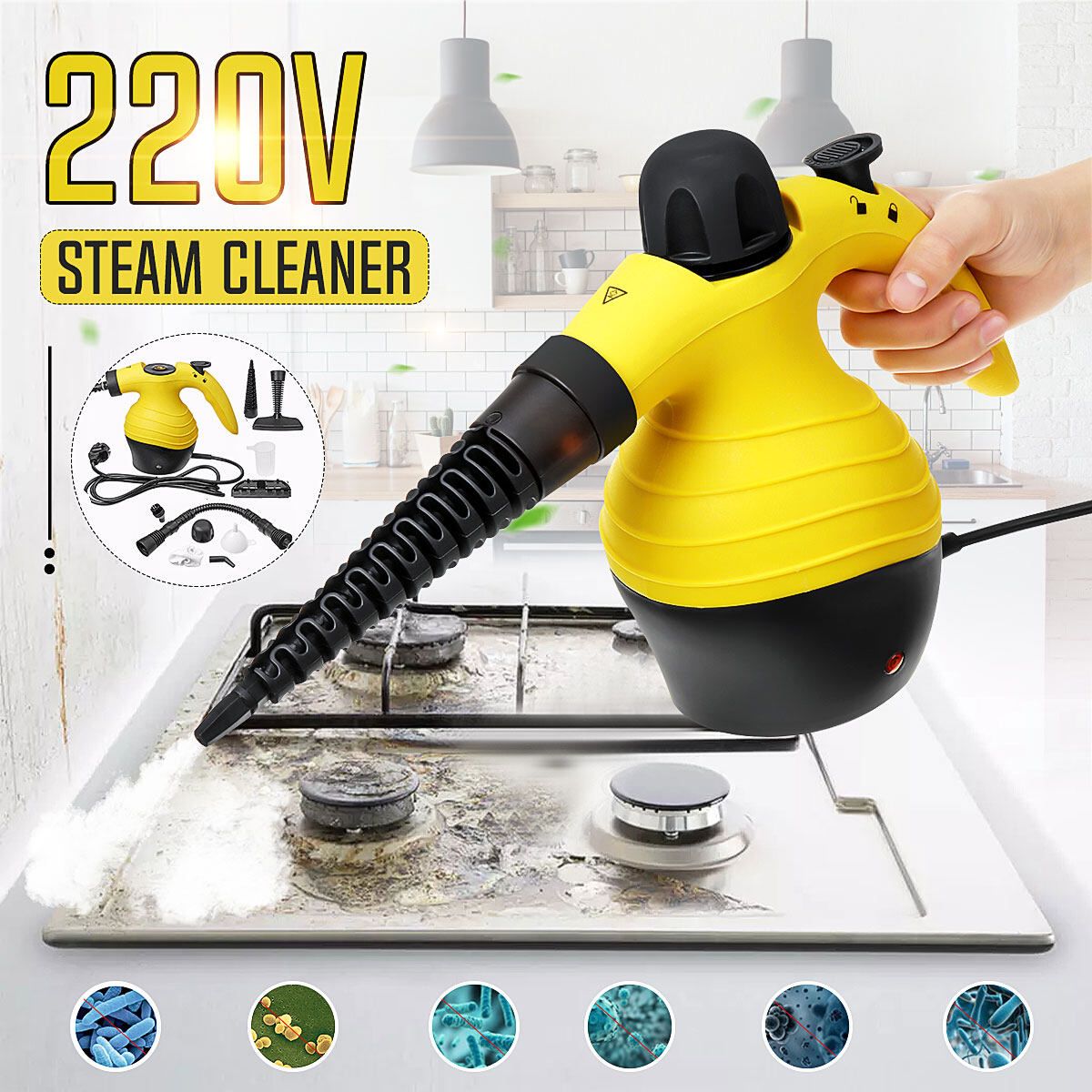 900~1050W Household Steam Cleaner Electric Pressurized Cleaning Machine Bathroom Kitchen EU Plug