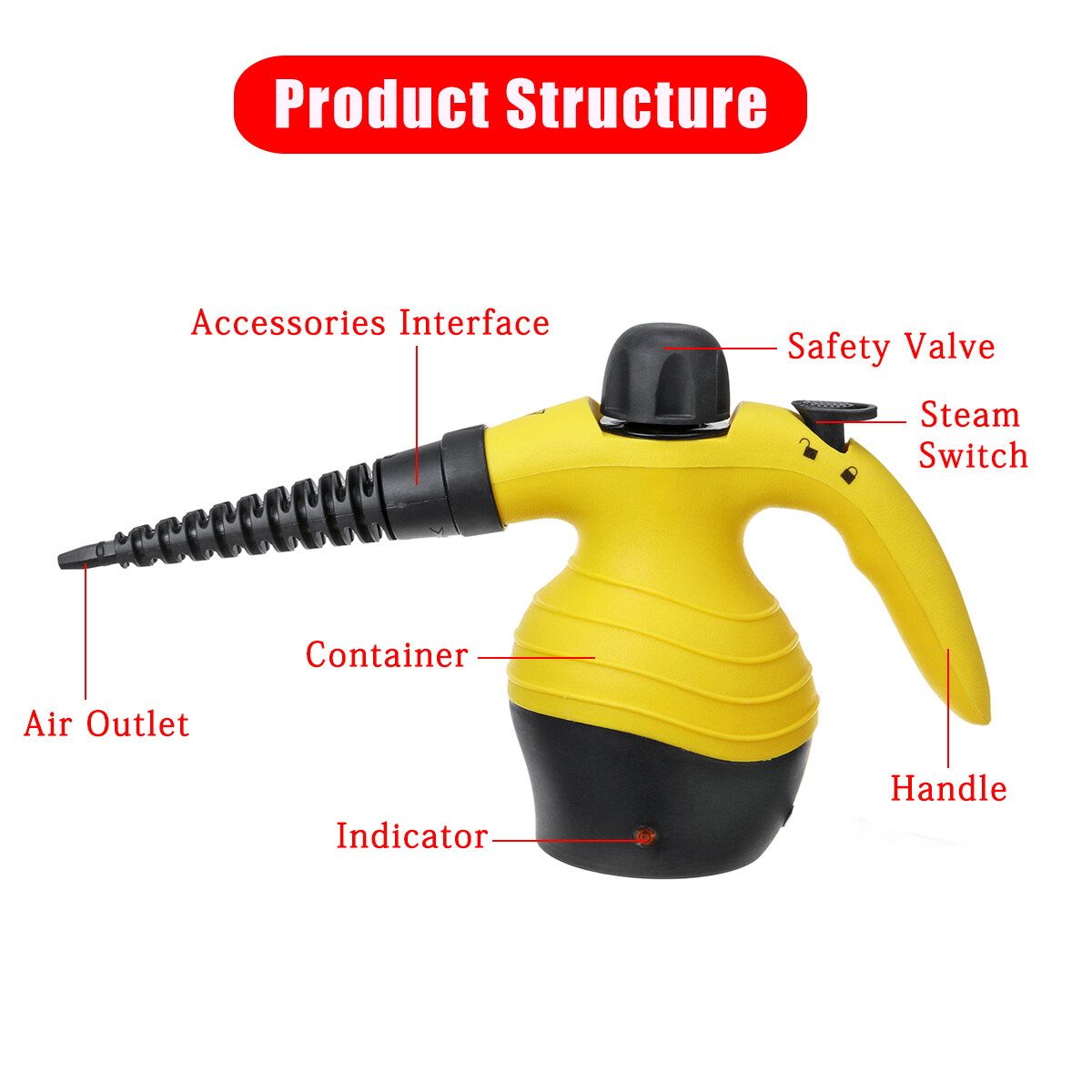 900~1050W Household Steam Cleaner Electric Pressurized Cleaning Machine Bathroom Kitchen EU Plug