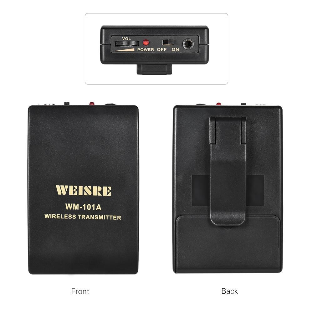 Portable Lavalier Lapel Collar Clip-on FM Wireless Microphone System Voice Amplifier 1/4in Output Plug With Bodypack Transmitter Mini Mic Receiver For Teacher Lecturer Conference Speech Promotion (Black) MLQJ-S