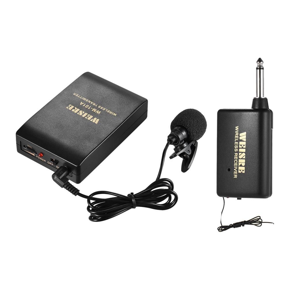 Portable Lavalier Lapel Collar Clip-on FM Wireless Microphone System Voice Amplifier 1/4in Output Plug With Bodypack Transmitter Mini Mic Receiver For Teacher Lecturer Conference Speech Promotion (Black) MLQJ-S
