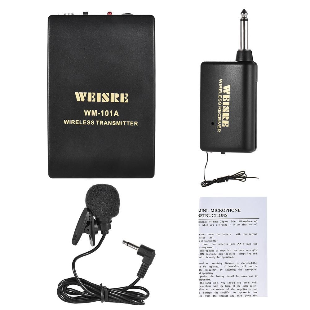 Portable Lavalier Lapel Collar Clip-on FM Wireless Microphone System Voice Amplifier 1/4in Output Plug With Bodypack Transmitter Mini Mic Receiver For Teacher Lecturer Conference Speech Promotion (Black) MLQJ-S