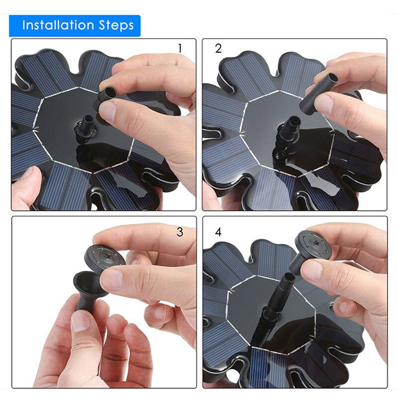 Solar Powered Pool Floating Water Pump With 4Pcs Sprinkler Fountain Nozzles Watering Pond Submersible Solar Panel ,Stand BaseKit Garden Outdoor Bath Fish Tank Outdoor