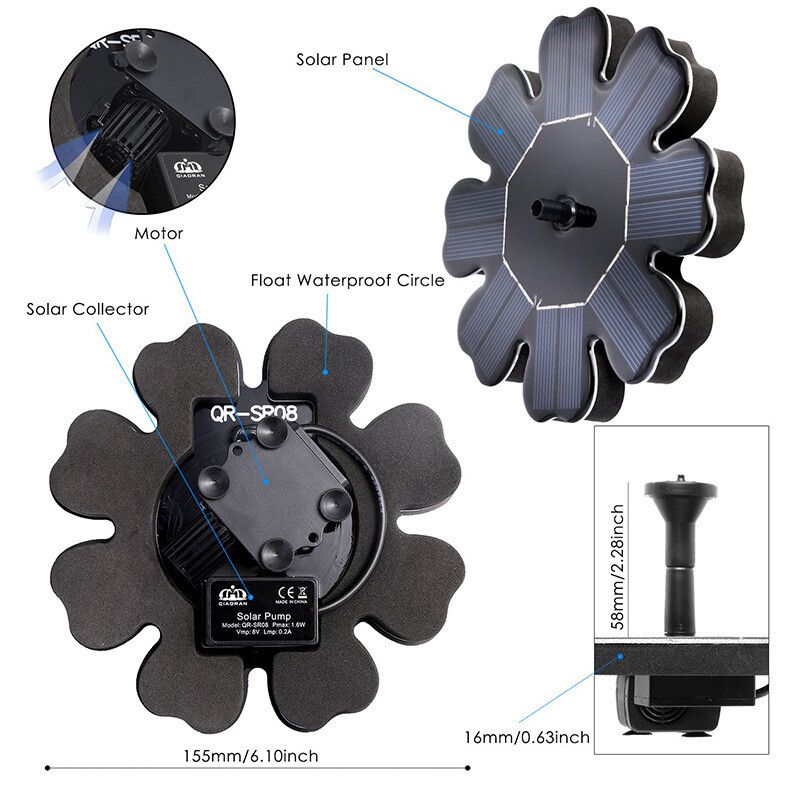 Solar Powered Pool Floating Water Pump With 4Pcs Sprinkler Fountain Nozzles Watering Pond Submersible Solar Panel ,Stand BaseKit Garden Outdoor Bath Fish Tank Outdoor